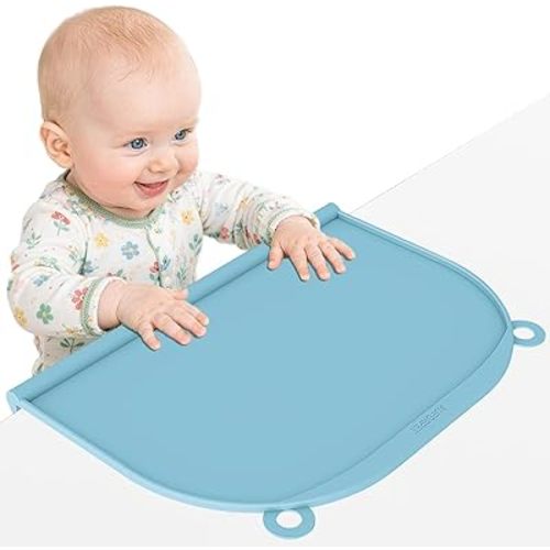 Large Silicone Suction Table Mat, 17" x 12" Thick Placemat with Edge-Bumper, Raised Edge Leakproof, Non-Slip for Kids Toddler Baby Essentials Dinning, Restaurant Eating, Plates, Art, Craft & Painting
