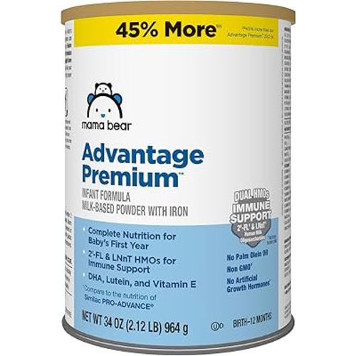 Amazon Brand - Mama Bear Advantage Premium Baby Formula Powder, 2'-FL HMO, LNnT HMOs for Immune Support, Non-GMO, 34 oz (Pack of 1)
