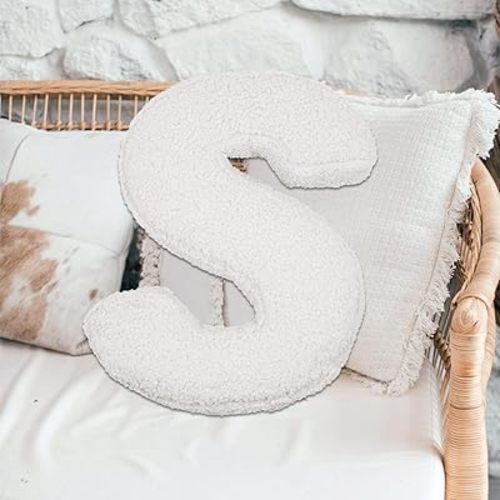 English Letter Plush Pillow,Soft Letter Hugging Throw Pillows, Cute A to Z Initial Letter Pillow Alphabet Cushion for Living Room Sofa Couch Bed Car Decoration (S)
