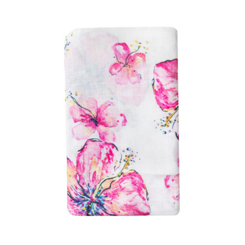 Hibiscus Kiss Muslin Swaddle Blanket