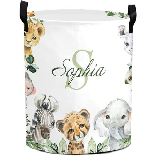 Animals Giraffe Sloth Laundry Hamper Basket Custom Name Collapsible Storage Bin Waterproof Clothes Storage Basket Room Decor Dirty Clothes Baskets for Gift