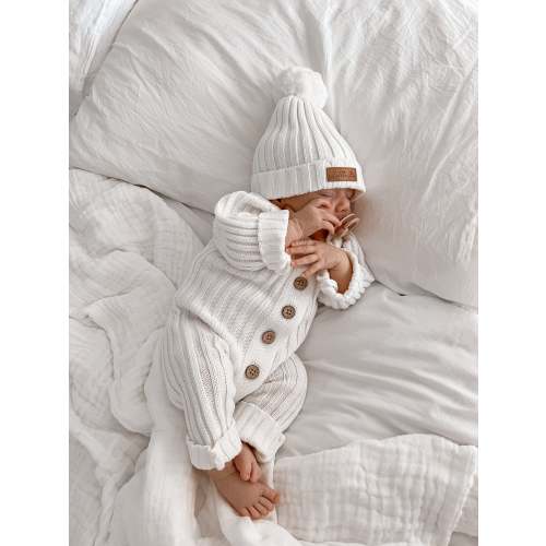 Baby Romper – Knitted Cotton Ribbed in Milk | Little B’s Nursery