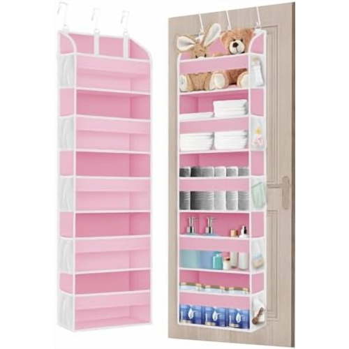 Pink Over the Door Organizer - 5-Tier Hanging Storage with Clear PVC Windows & 10 Mesh Pockets, Cute Closet Organizer for Makeup, Perfume, Toys, Perfect Pink Room Decor for Girl