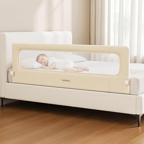 Folding Bed Rail for Toddlers, Baby Bed Rail Guard with Reinforced Anchor Safety System, Toddler Bed Rails for King Size Beds, Twin, Full, Queen (Khaki, 71" L x 21.6" H)