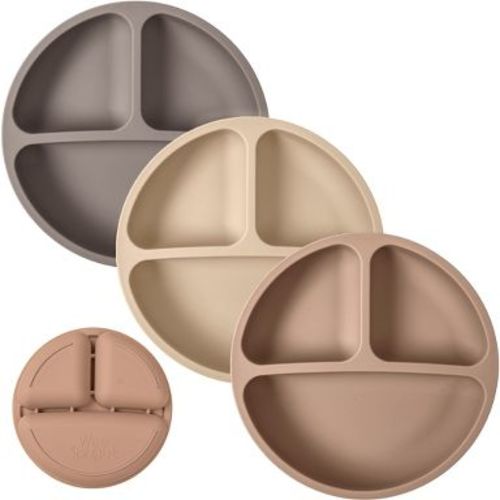 WeeSprout Silicone Plates for Babies & Toddlers 100% Food-Grade Dishes - No Lids, 3 Pack (Matte Dark Grey, Off White, Tan)