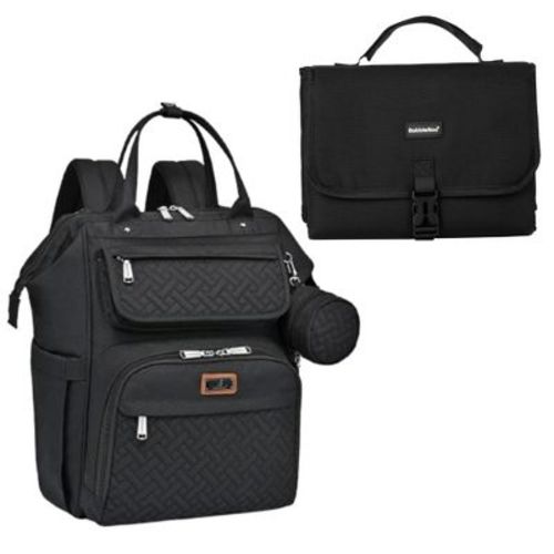 BabbleRoo Travel Diaper Bag Backpack and Premium Changing Mat Bundle, Pañalera, Black