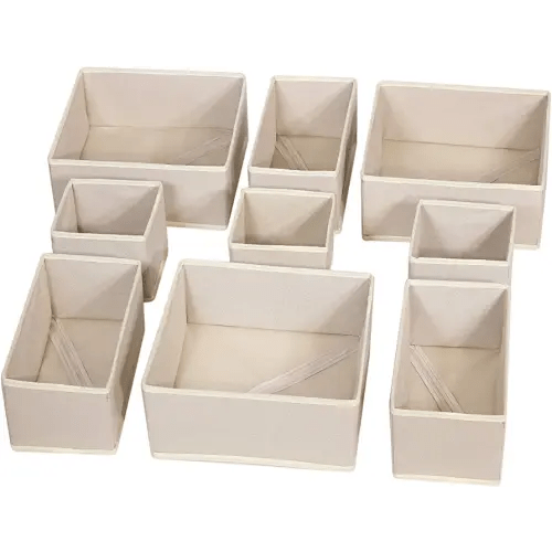 DIOMMELL 9 Pack Foldable Cloth Storage Box Closet Dresser Drawer Organizer Fabric Baskets Bins Containers Divider for Baby Clothes Underwear Bras Socks Lingerie Clothing,Beige 333