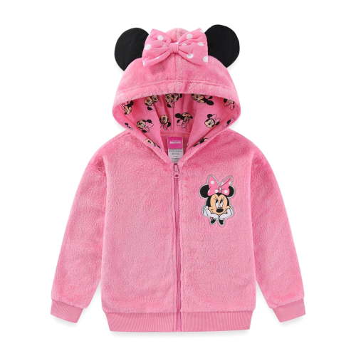 Disney Minnie Mouse Zip Up Coral Fleece Hoodie with Bow and Ears (Girls), Sizes 2T-7