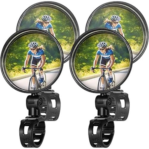 TAGVO Bike Mirror, Bicycle Cycling Rear View Safe Mirrors, Adjustable Rotatable Handlebars Mounted Plastic Convex Mirror for Mountain Road Bikes