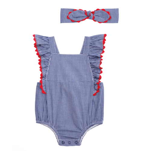Baby Gingham Ric Rac Bubble with Matching Headband 0–3M | Mud Pie