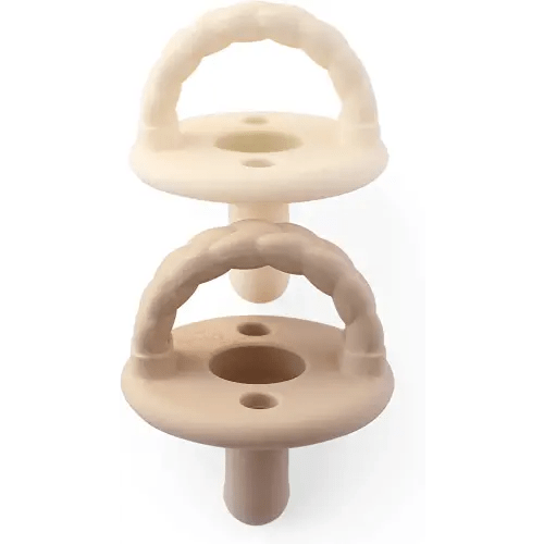 Itzy Ritzy Silicone Pacifiers for Newborn - Itzy Soother Pacifiers Feature Collapsible Handle & Two Air Holes for Added Safety; For Ages 0-6 Months, Set of 2 in Buttercream & Toast