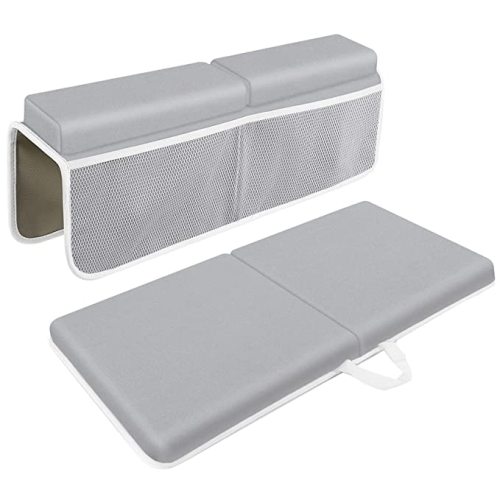 Bath Kneeler with Elbow Rest Pad Set, JJGoo 1.5 inch Thick Kneeling Pad Mat for Baby Bathtub, Bath Kneeler Padded Cushion with Arm Support Toy Organizer for Happy Baby Bathing Time(Gray) - Grey