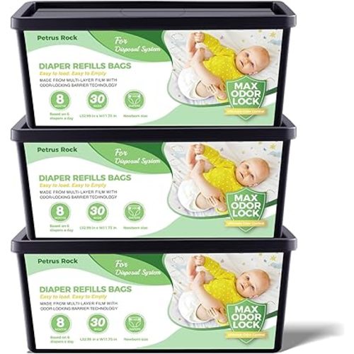 90 Diaper Refill Bags Compatible With Diaper Genie Platinum & Signature Pail - Easy Roll Refill Bags Lavender Scented & Oder Lock, 3 Pack