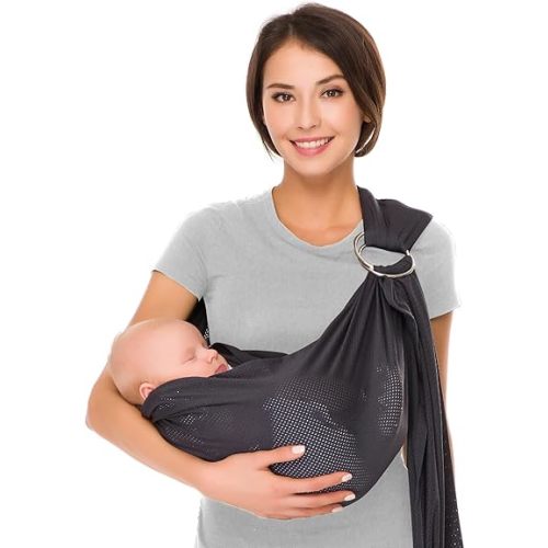CUBY Water Baby Sling Carrier Lightweight Breathable Mesh Baby Wraps Carrier Adjustable Ring Sling Quick-Drying Baby Carriers Sling for Newborn Toddler Summer Swimming Pool Beach(Dark Gray)
