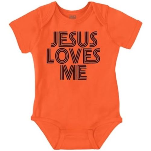 Brisco Brands Jesus Loves Me Retro Christian Baby Romper Boys or Girls