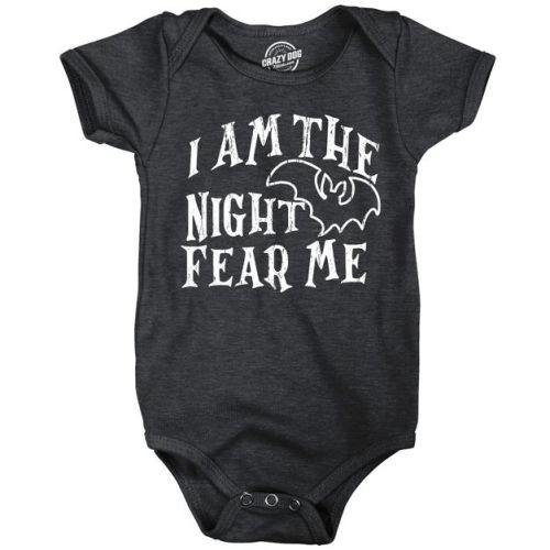 I Am The Night Fear Me Bodysuit Funny Halloween Scary Bat Jumper for Infants - Crazy Dog Baby Bodysuit