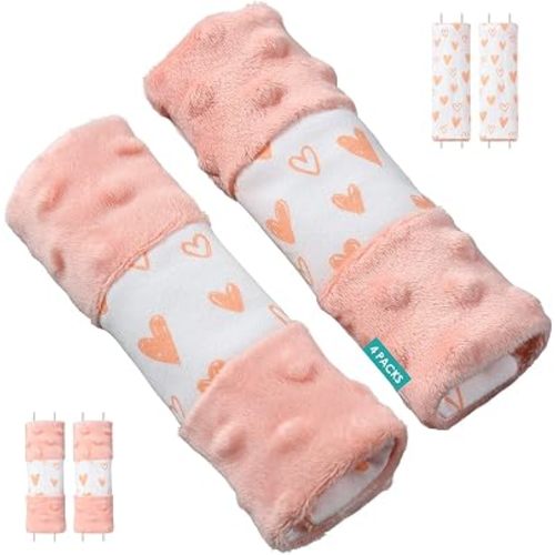 4 Packs Baby Car Seat Straps Cover Shoulder Pads for Baby Girl, Baby Car Seat Belt Pads Seat Belt Covers for All Car Seats/Pushchair/Stroller (Pink 15X5cm)