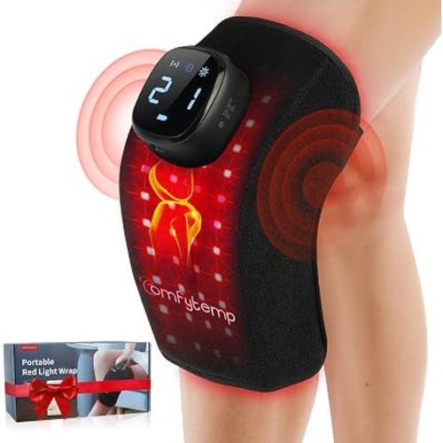 Comfytemp 3D Red Light Therapy Knee Wrap with Vibration Massage, FSA Eligible HSA Cordless 5000mAh Knee Massager, Near Infrared Light Brace for Knee, 660nm & 850nm