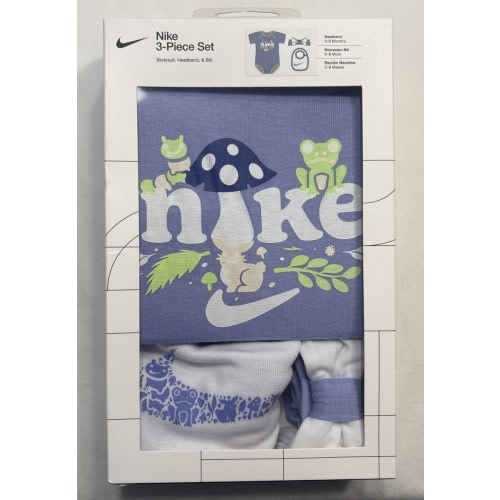 Nike 3 Pc Baby Girls Gift Set, 0-6 Months, Bodysuit, Headband, Bib Purple $30