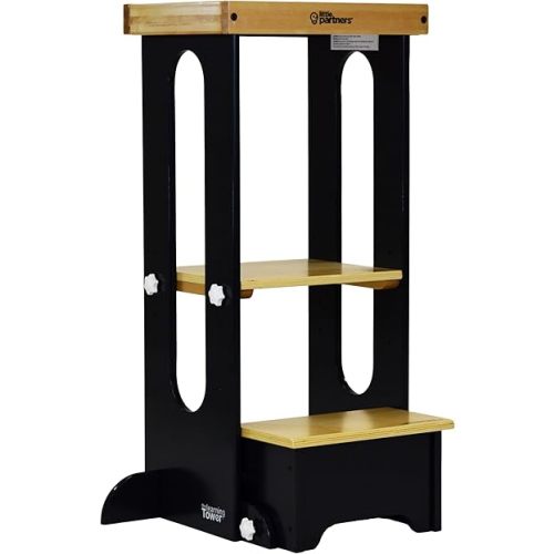 Little Partners Learning Tower Toddler Tower Foldable Step, Explore 'N Store Folding Toddler Tower Montessori Kitchen Tower for Cooking, 22.28" L x 19.56" W x 33.50" H, Ages 2 to 6 (Charcoal)