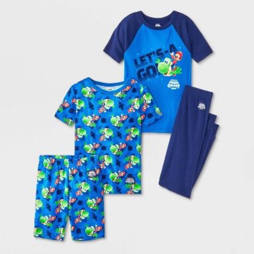 Boys' 4pc Super Mario Galaxy T-Shirt and Shorts Pajama Set - Blue 6