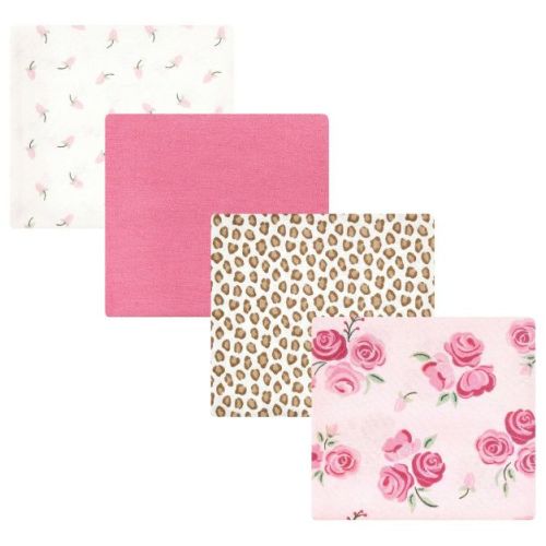 Hudson Baby Infant Girl Cotton Flannel Receiving Blankets, Blush Rose, One Size