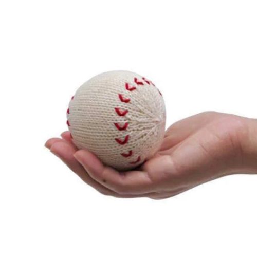 Organic Baseball Rattle Toys, Hand knit | Estella