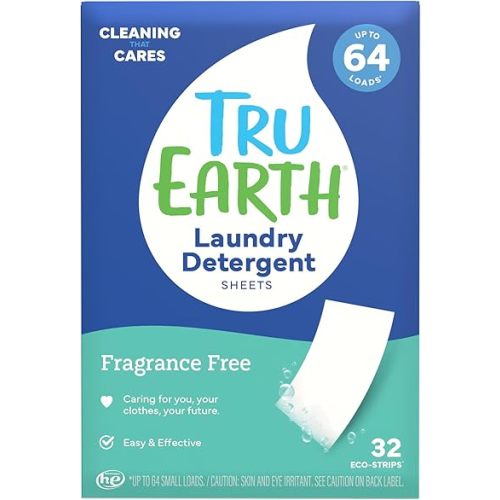 Tru Earth Compact Dry Laundry Detergent, Unscented - Up to 64 Loads (32 Sheets) | Liquidless Detergent, Travel | Packaging May Vary