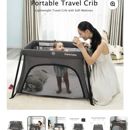 Pamo babe Lightweight Travel Crib, Portable and Easy to Carry Baby Playard, Travel Playard for Baby with Soft Mattress Pad