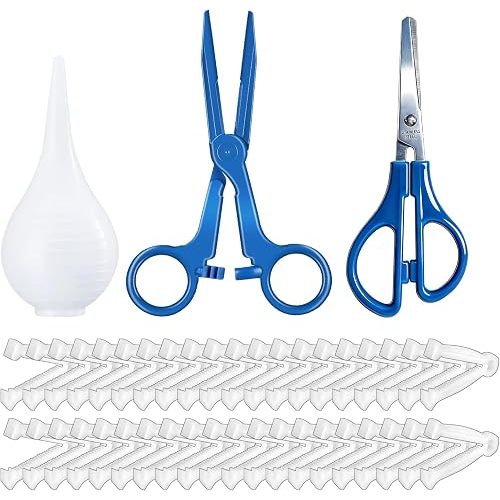 XUKE Sterile 40 Blue Umbilical Cord Clamps for Veterinary, Home Birth, Obstetrical Kit, Midwife Emergency Birth Supply, Ear Syringe, Snot Sucker, Mucus Sucker and Nasal Bulb Syringe