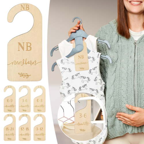 DreamyJuly Closet Dividers for Clothes Organizer, Set of 7 Hanger Dividers for Newborn to 24 Months Size Clothes - Nursery Organization Labels