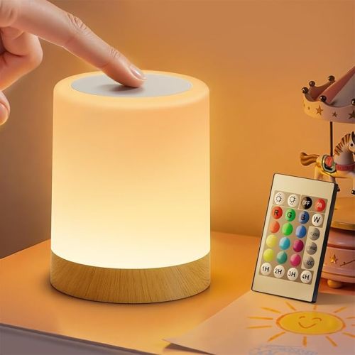 Auxmir LED Night Light Bedside Lamp Touch and Remote Control Dimmable Tabletop 13 Colors Changing 5 Brightness Adjustable Rechargeable Portable Lamp for Baby Kids Bedroom Living Room Outdoor Camping
