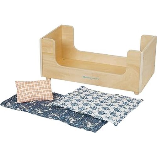 Manhattan Toy Sleep Tight Wooden Play Sleigh Bed with Pillow and Blanket for Dolls and Stuffed Animals