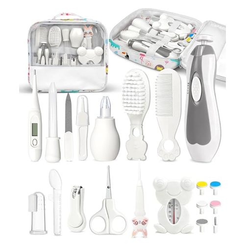 Baby Healthcare and Grooming Kit, Electric Safety Nail Trimmer Baby Nursery Kit, Newborn Care Kits with Hair Brush Comb for Newborn Infant Toddlers Baby Boys Girls Kids, Baby Shower Gifts (White)