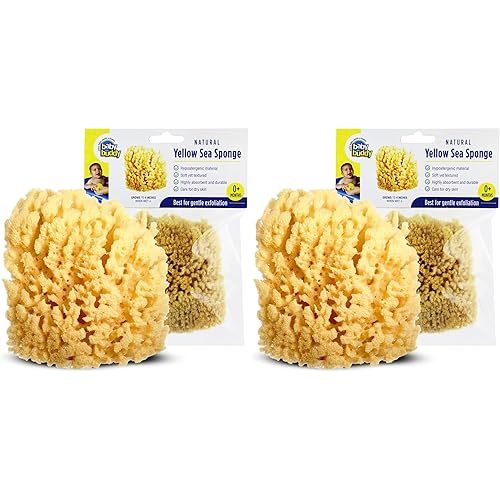 Baby Buddy Natural Yellow Sea Sponge, Newborn Bath Time Essential, Soft and Gentle for Tender Skin, Hypoallergenic and Biodegradable, 2 Pack