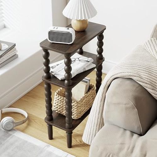 Veegle Narrow Side Table Small End Table for Small Spaces Walnut Brown