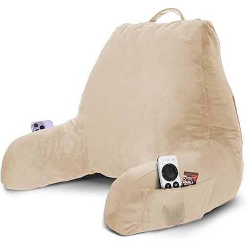 Nestl Reading Pillow with Shredded Memory Foam, Designed for Sitting Up in Bed and Couch, Back and Arms Adjustable Support for Adult & Teens Backrest Pillows for Reading, Washable Cover, Beige Cream