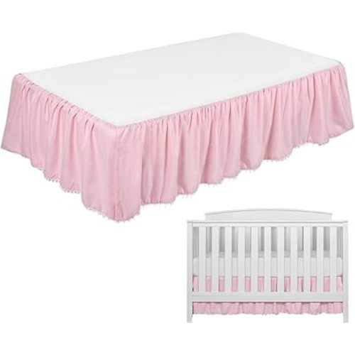 Crib Skirt Dust Ruffle with Pompoms, Soft Breathable Crib Bedding Skirt for Baby, Boys and Girls, 52" x 28" with 14" Crib Bed Skirt Fading Resistant