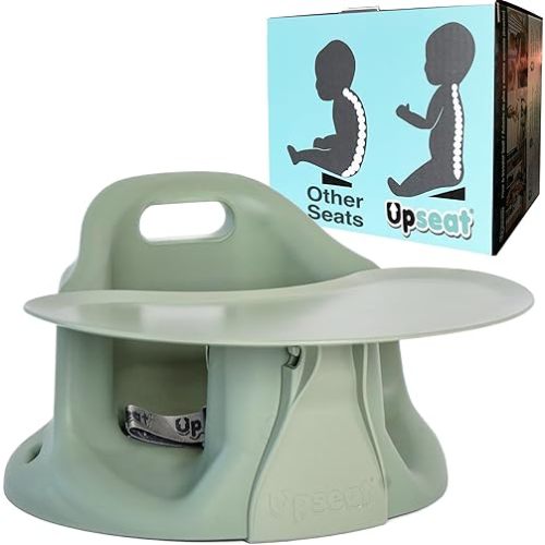Upseat Baby Floor Seat Booster Chair for Sitting Up with Removable Tray for Meals and Playtime, Developed with Physical Therapists for Safe and Healthy Hip Development and Posture (Sage)