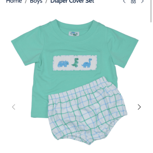 Dinosaur Set- Hand Smocked Dinosaurs Shirt and Diaper Cover Set