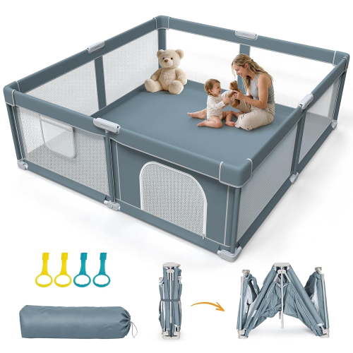 Foldable Baby Playpen, Extra Large Collapsible Play Yard for Babies and Toddlers, 71"X79"X27" Quick Setup Play Pen with 4 Handles