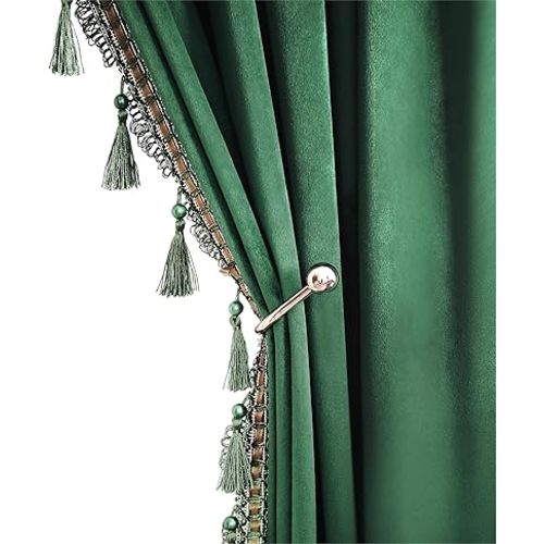 Dark Green Blackout Velvet Curtains 72 inch Length Windows Rod Pocket Drapes with Tassels Soundproof Thermal Curtains for Living room 2 Panels Set 52" x 72"