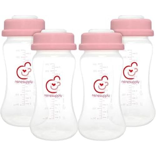 NENESUPPLY Breastmilk Storage Bottles Collection for Spectra S1 S2 Motif Luna Breast Pumps 4 pc 9oz 280ml with Collar and Sealing Disc. Replace Spectra Bottles for Pumping Wide-Mouth