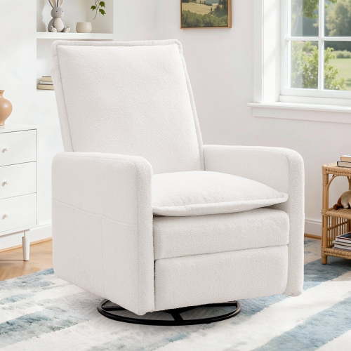 Korser Manual Swivel Rocker Recliner Chair with Side Pockets Nursery Glider Recliner for Living Room, Nursery, Beige