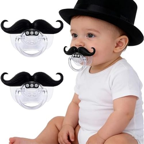 YAPROMO Baby Funny Pacifiers, 2Pcs Mustache Pacifiers for 0-18 Months Babies, Funny Mustache Newborn Pcifiers, Infants Pcifiers for Baby Boys/Girls BPA Free