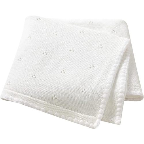 Baby Blanket Knit Ultra Soft Swaddle Receiving Blankets for Boys & Girls Cotton Knitted Newborn Infant Toddler Nursery Crib 30 x 40 Inch