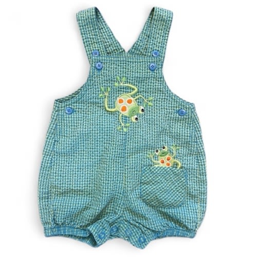 Okie Dokie Baby Green and Blue Plaid Frog Overalls 0-3 Months