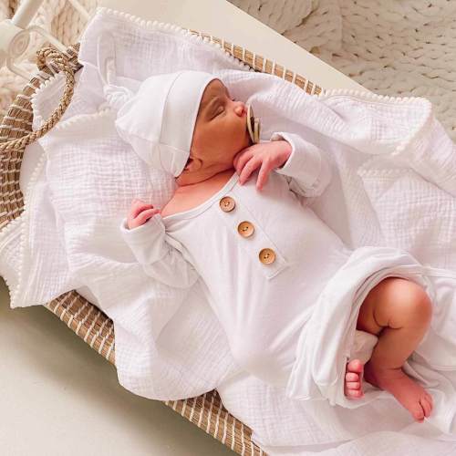 Solid White Bamboo Baby Knot Gown & Hat