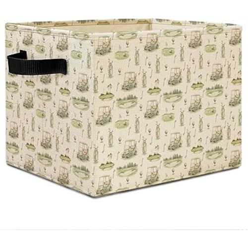 Elefeltclave Golf Nursery Decor Storage Bins, Golf Lover Golfer Gifts, Retro Green Golfing Collapsible Storage Basket Organizer for Bedroom Bathroom Clothes Toys Books, Toybox for Boys