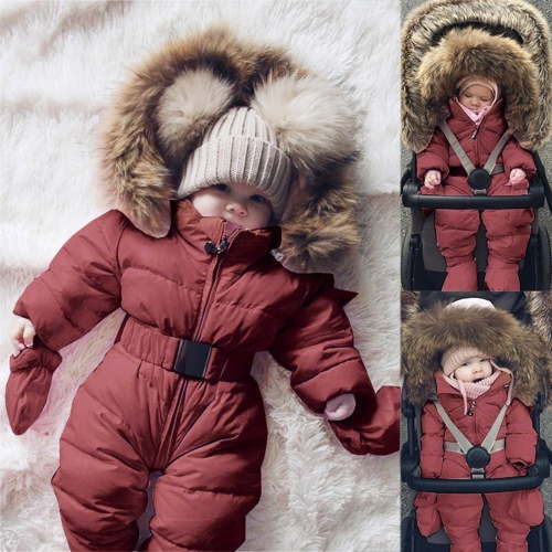 Wangmeiwg Snow Suit for Baby Outerwear Romper Coat Warm Baby Snowsuit Girls Hooded Jumpsuit Girls Coat 3-6 Months Brown